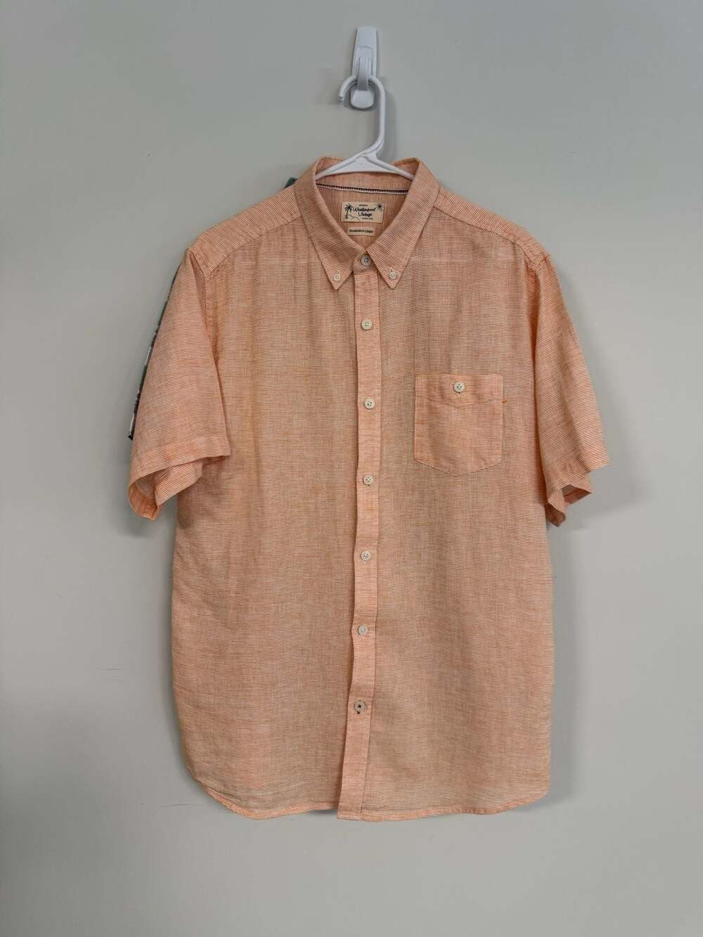 Weatherproof Vintage Men's Orange Striped Washable Linen Short Sleeve Button Dow